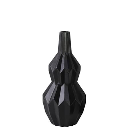 Ceramic Bellied Round Vase With Narrow Lips, Black - Small